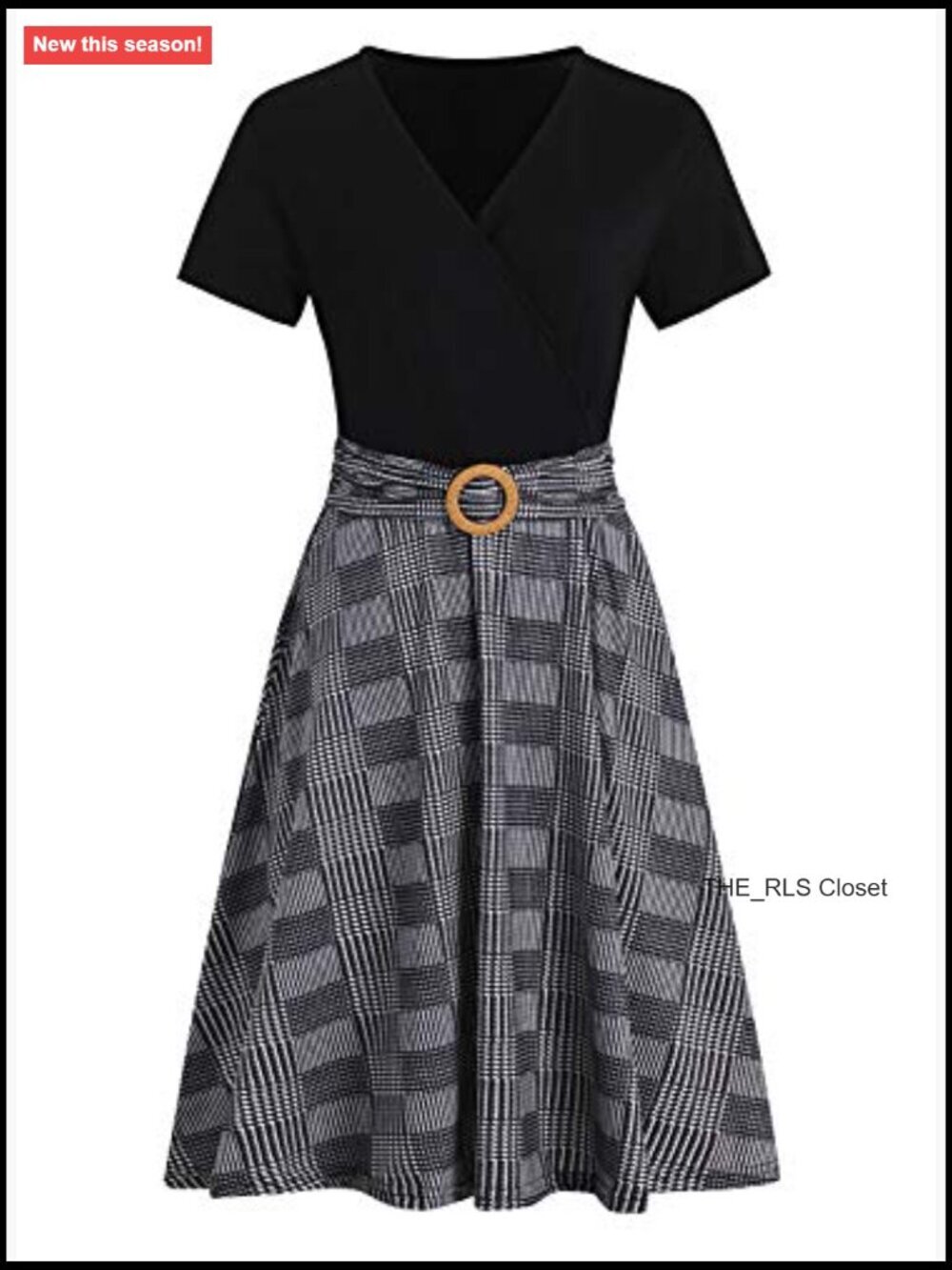Criss-Cross V Neck Short Sleeve Fit and Flare Tea Dress with Pockets - Picture 2 of 7